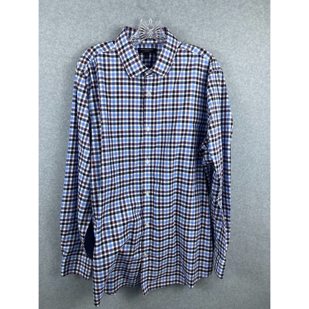 Banana Republic Shirt Mens XL Blue Checks‎ Long Sleeve Button Up Classic Preppy